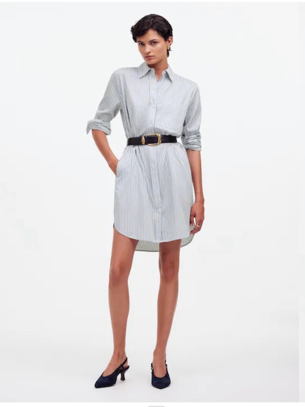 Madewell Blue and White Striped Casual Button-Down Shirtdress